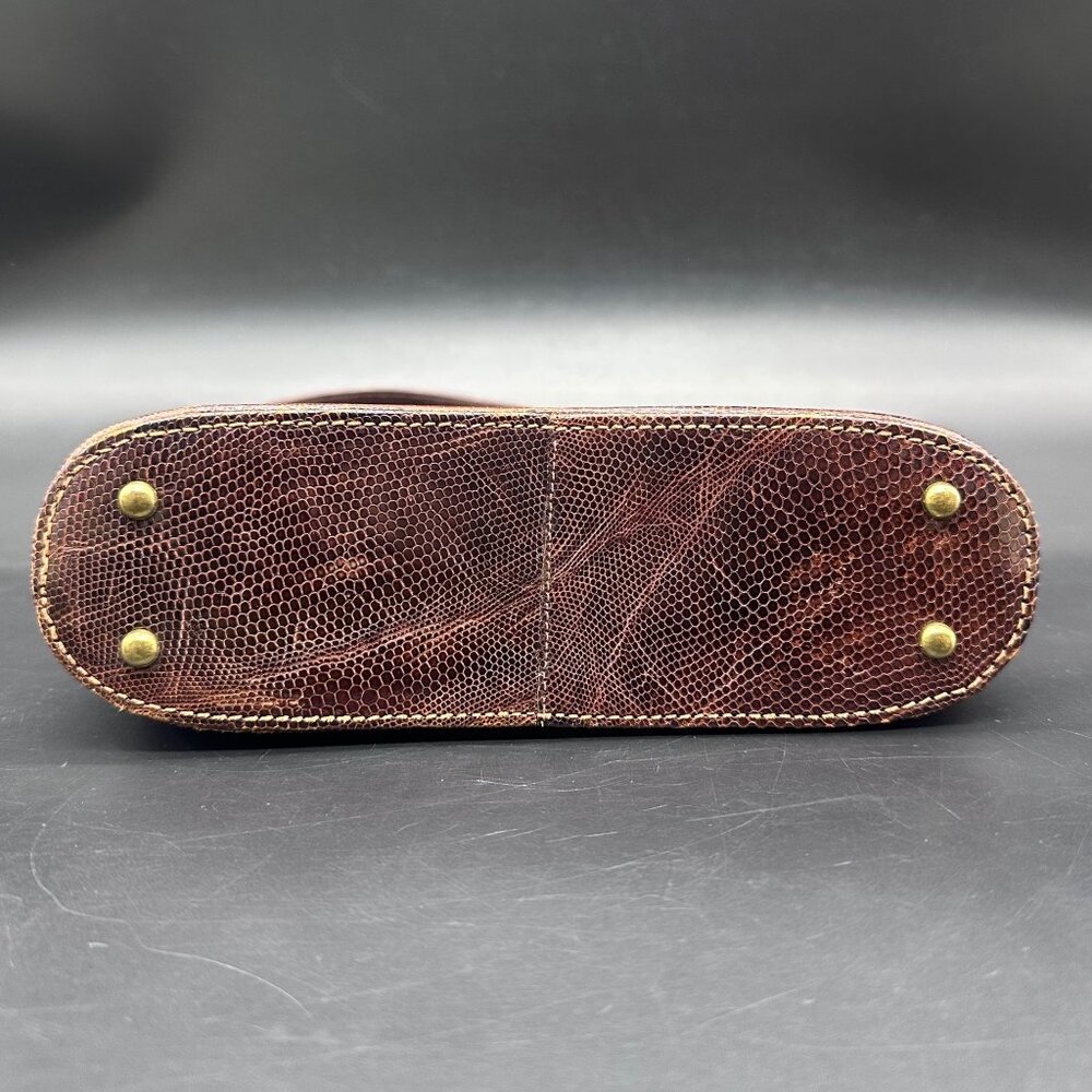 Vintage Purse Lizard Leather Handbag Lesco Mid Century Brown Gold Hardware Retro - Picture 6 of 16